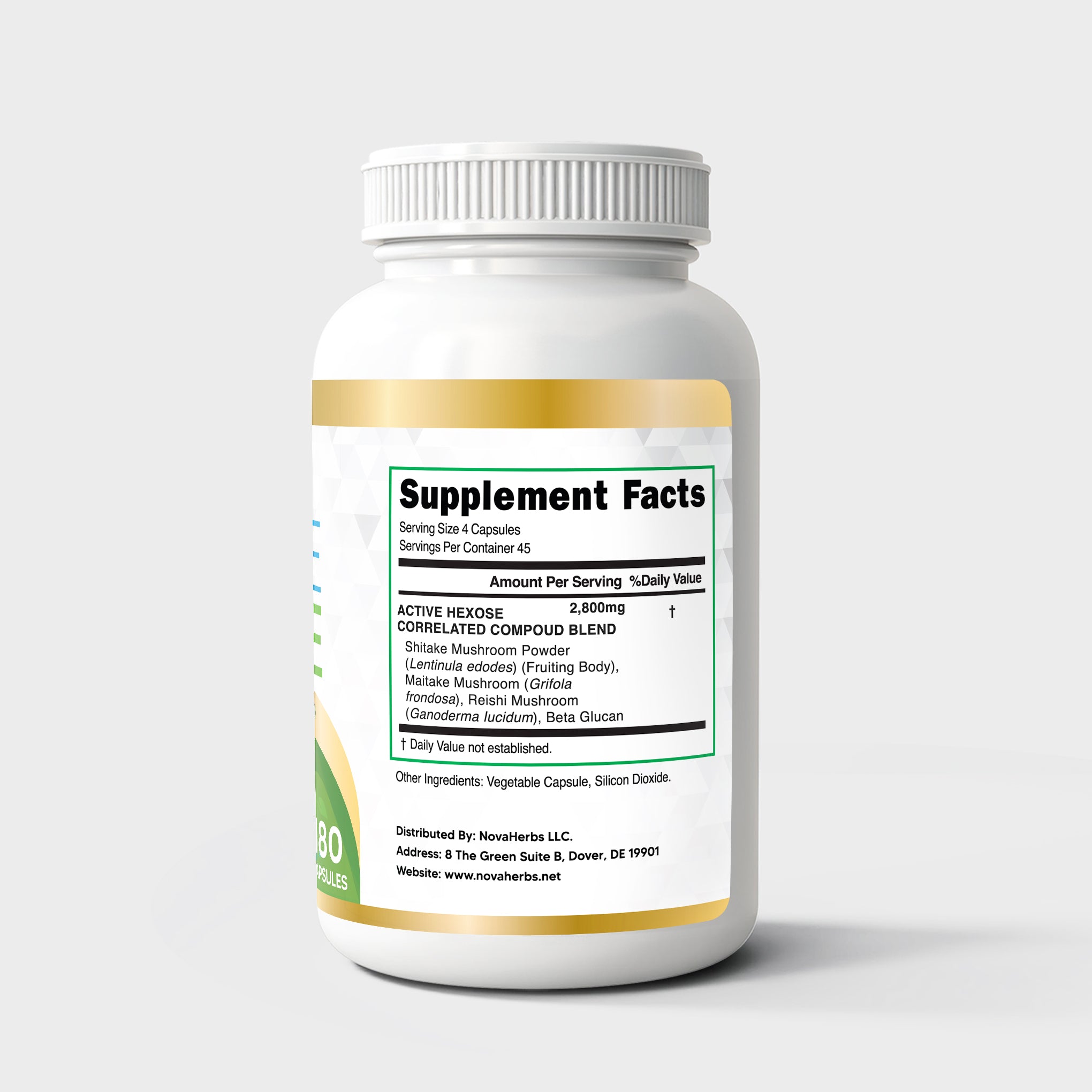 Best AHCC supplement nutrition facts label showing clean vegan ingredients