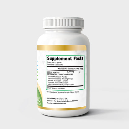 Best AHCC supplement for HPV nutrition facts label showing clean ingredients